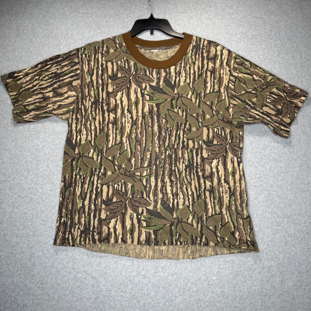 VTG Realtree Pocket T-Shirt Men XL Brown Treebark Camo Hunting Short Sleeve Tee